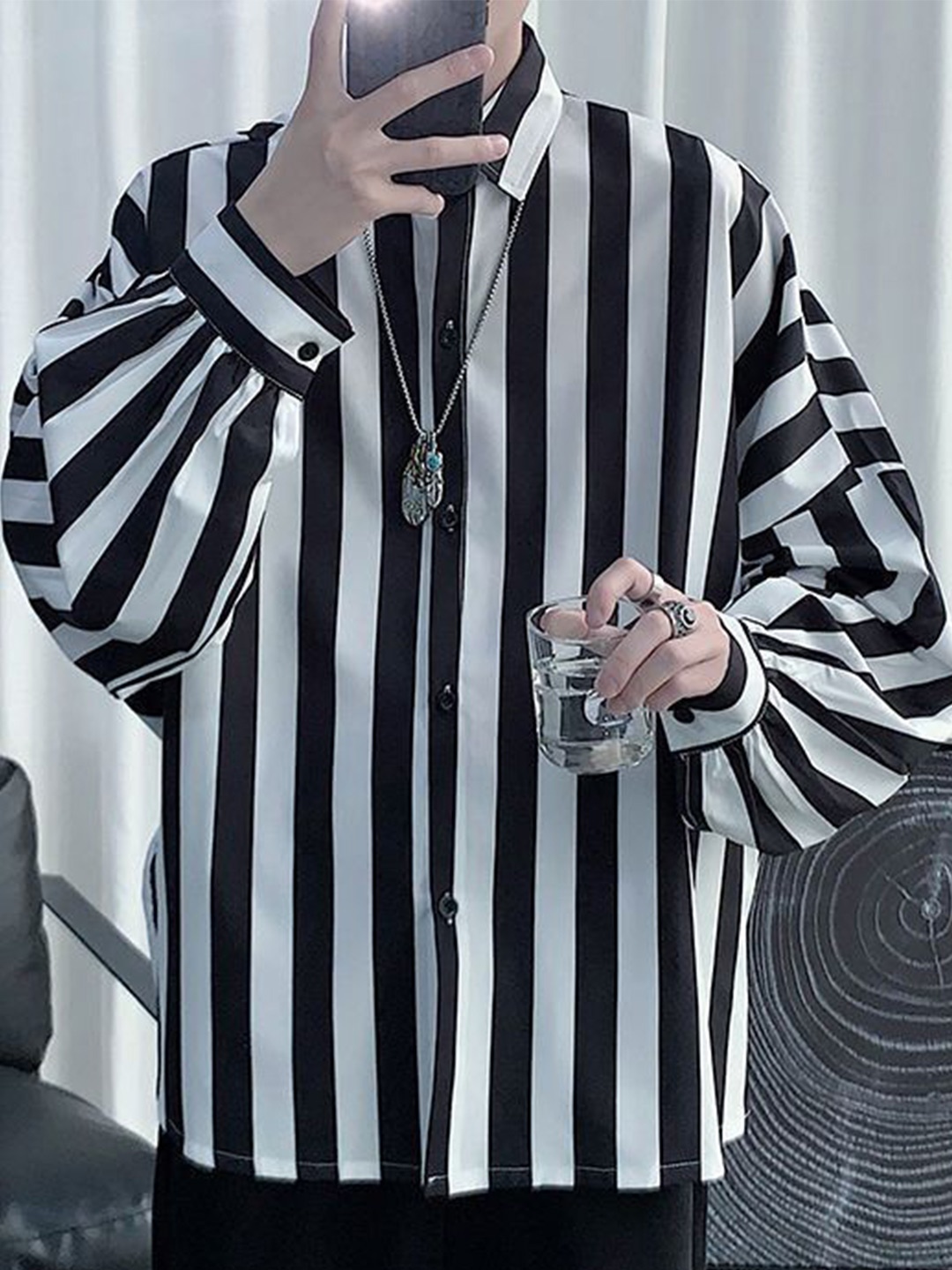 

StyleCast Men Opaque Striped Casual Shirt, Black