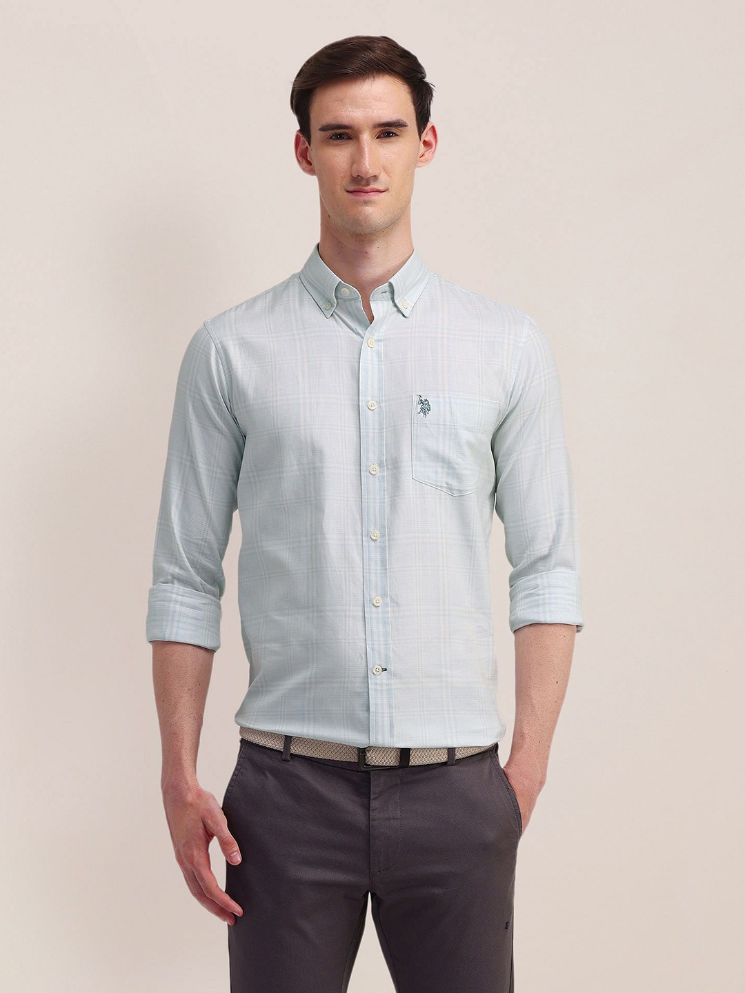 

U.S. Polo Assn. Men Classic Button-Down Collar Checked Cotton Casual Shirt, Blue