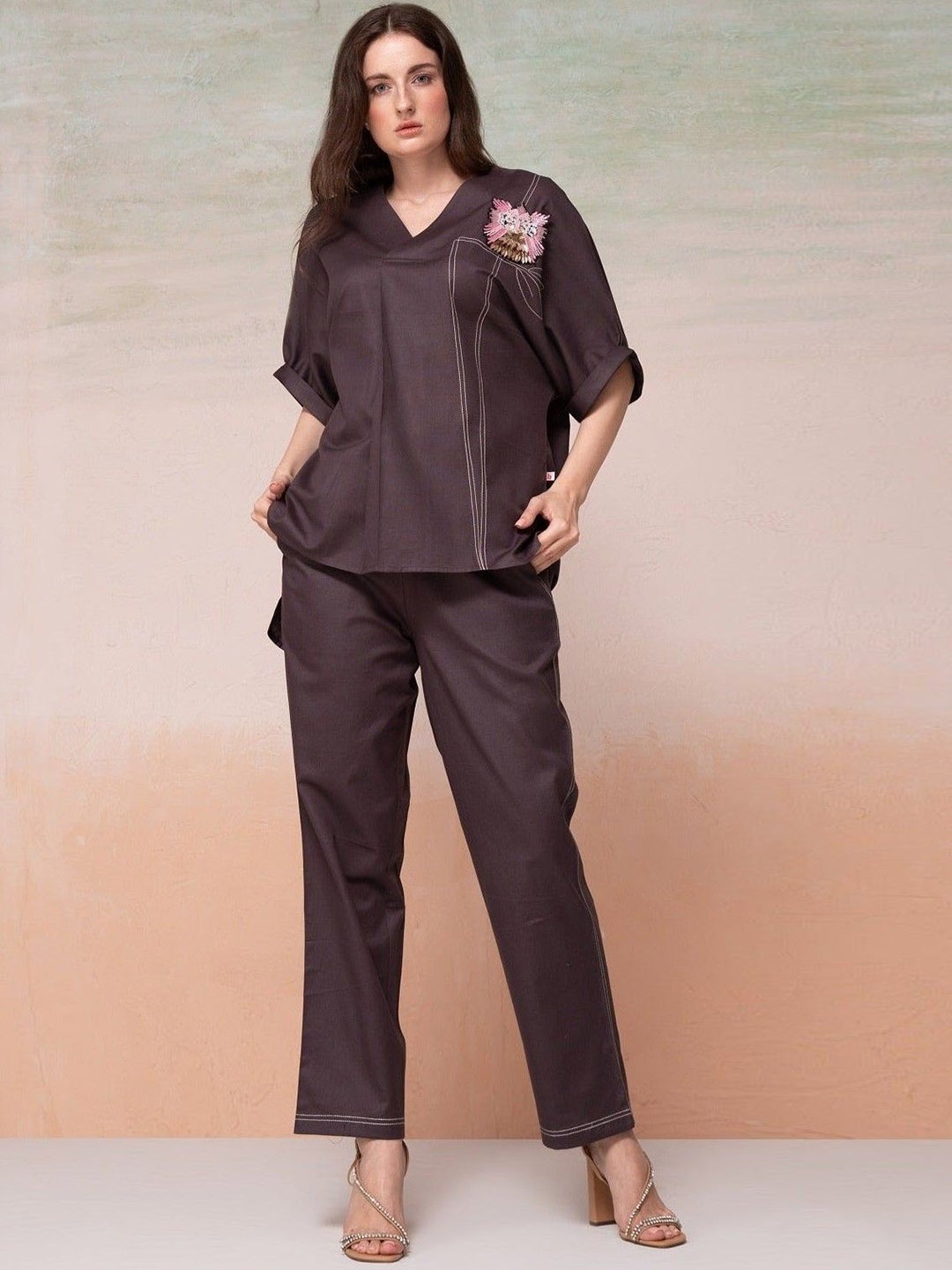 

AUTUMN LANE Pure Cotton Top With Trouser, Brown