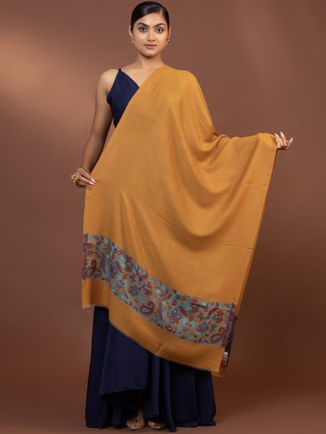 

MODARTA Floral Printed Border Woollen Shawl, Yellow