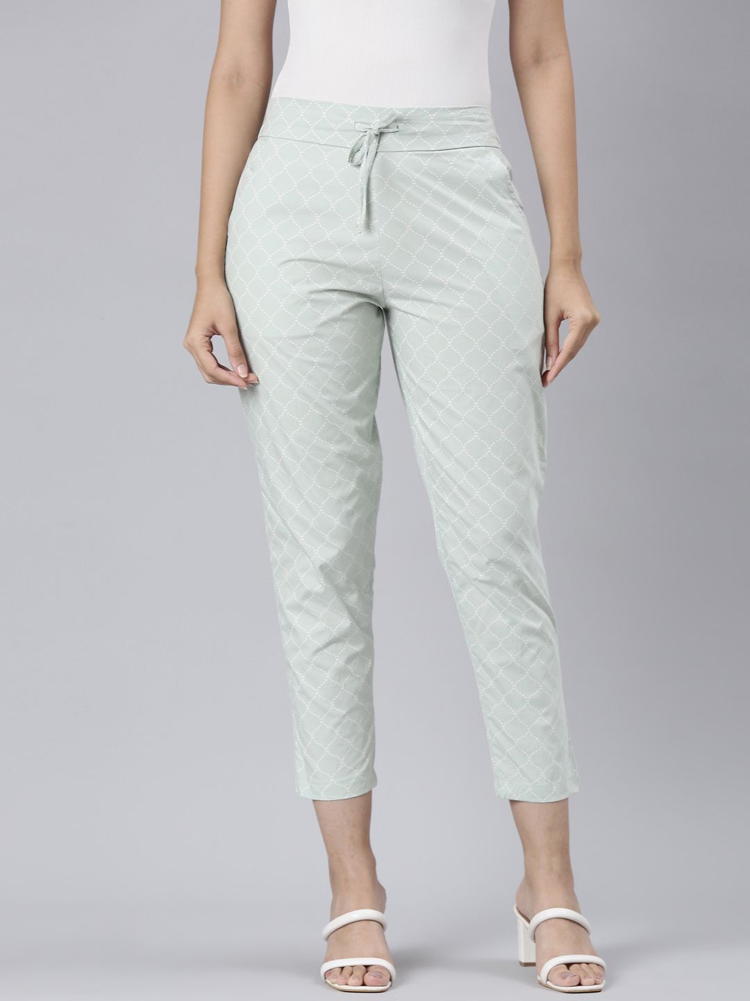 

TWIN BIRDS Women AOP Straight Trousers, Green