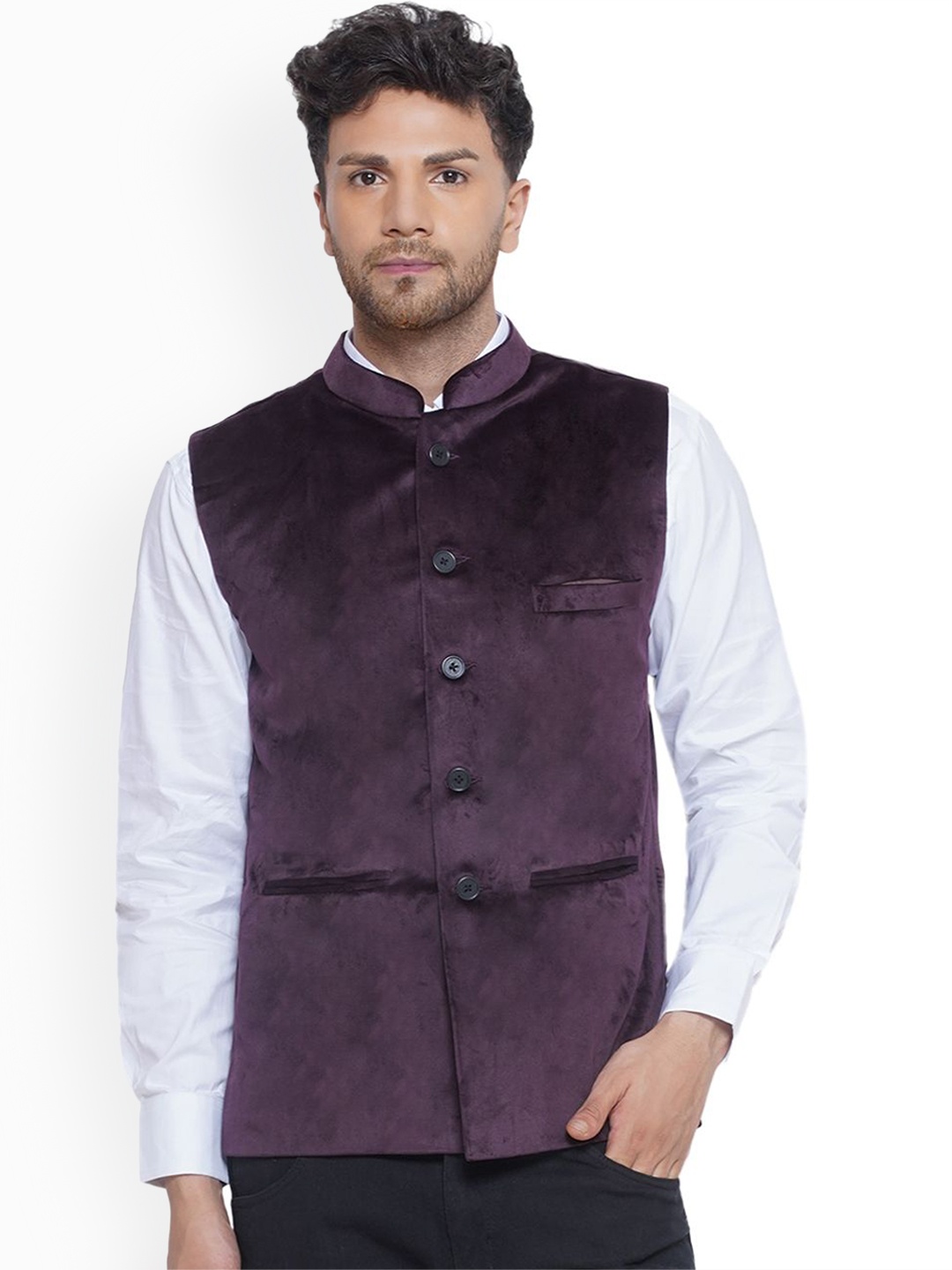 

VEERA PARIDHAAN Men Velvet Nehru Jackets, Purple