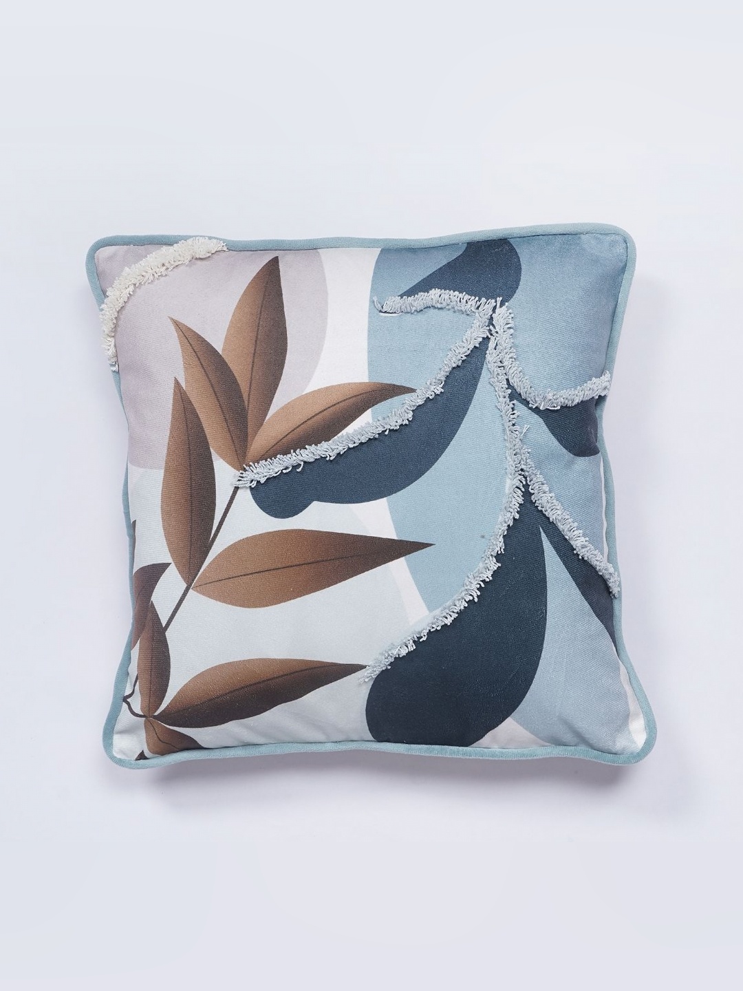 

Aura Blue & Brown Tropical Printed Velvet Square Cushion Covers