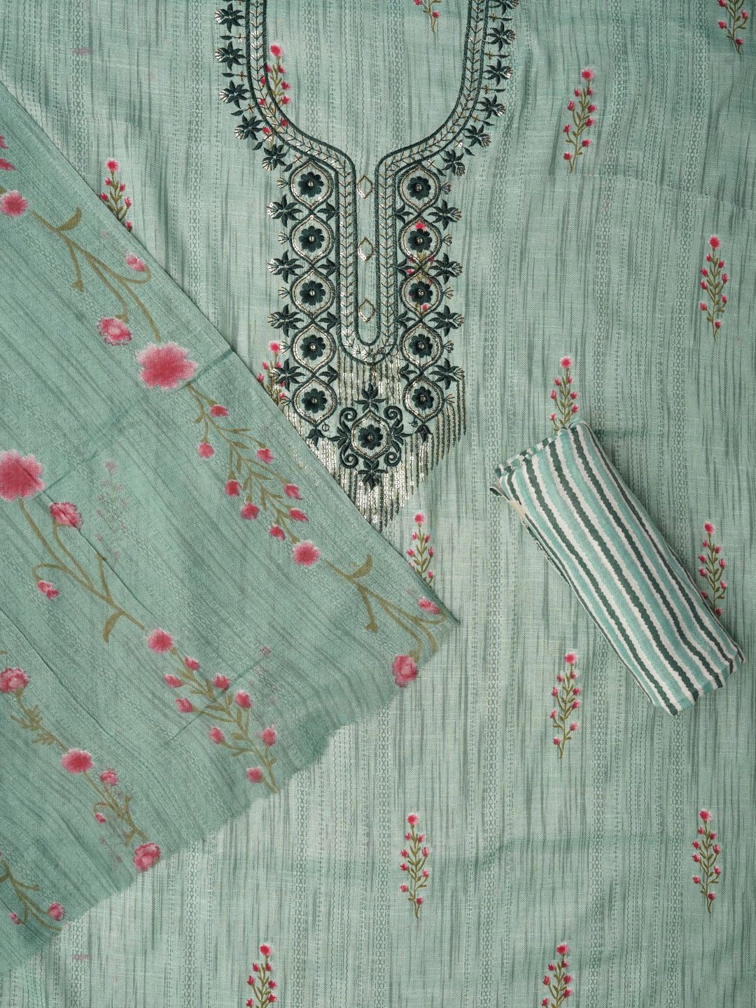 

Jaipur Kurti Embroidered Pure Cotton Dress Material with Dupatta, Sea green