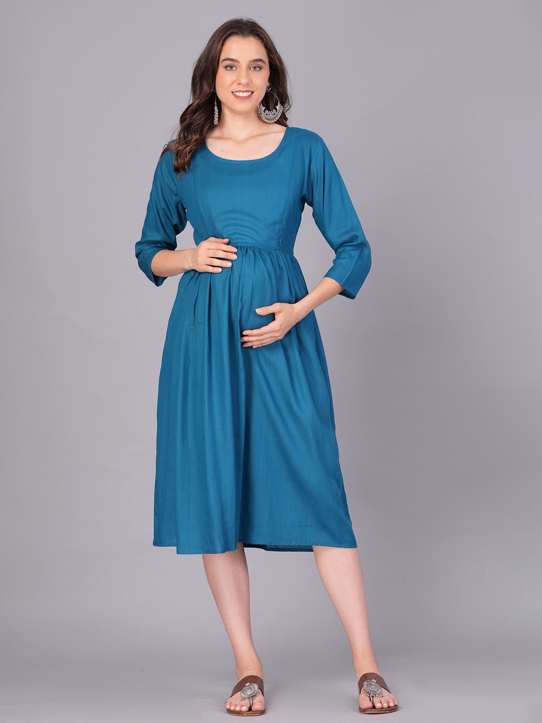 

BAESD Solid Maternity Fit & Flare Dress, Blue