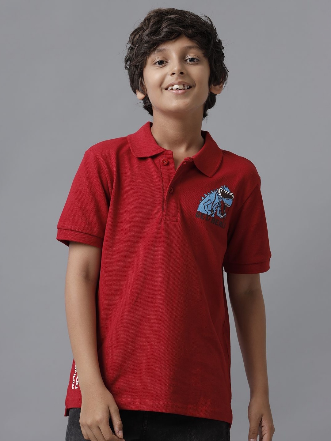 

UNDER FOURTEEN ONLY Boys Graphic Printed Polo Collar Cotton T-shirt, Red
