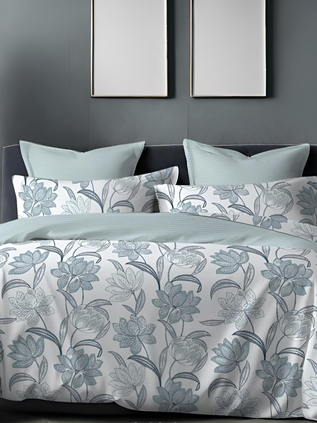 

Sleeping Owls- because your sleep matters White & Grey Floral 144 TC Queen Bedsheet with 2 Pillow Covers