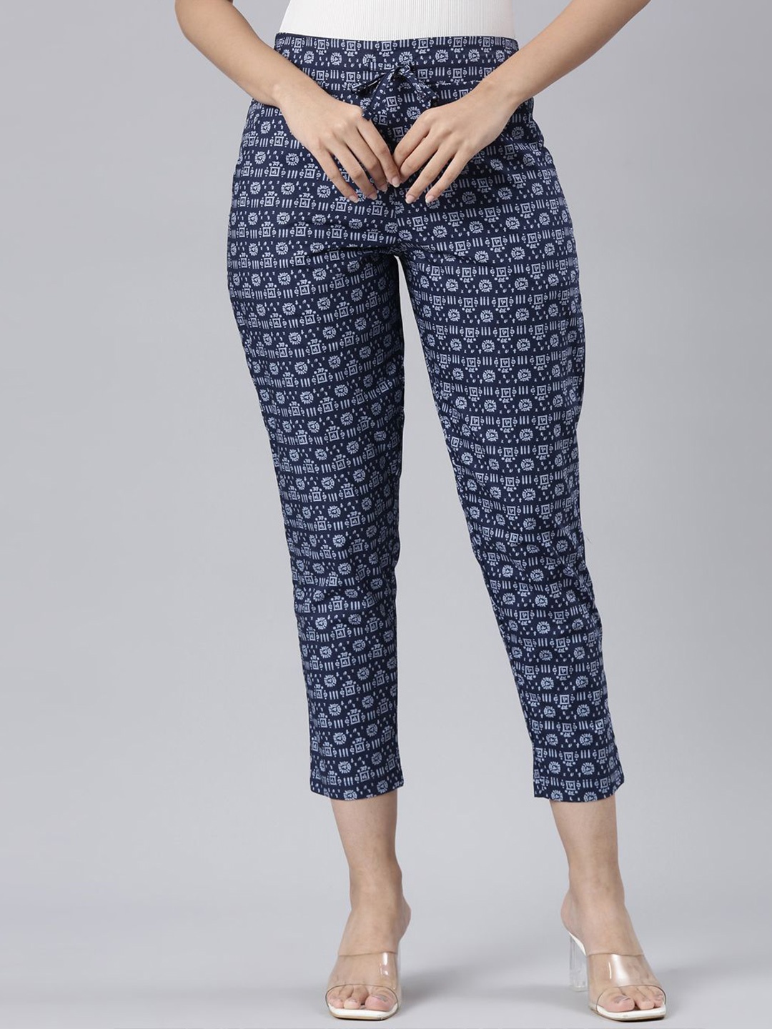 

TWIN BIRDS Women AOP Straight Pant, Navy blue