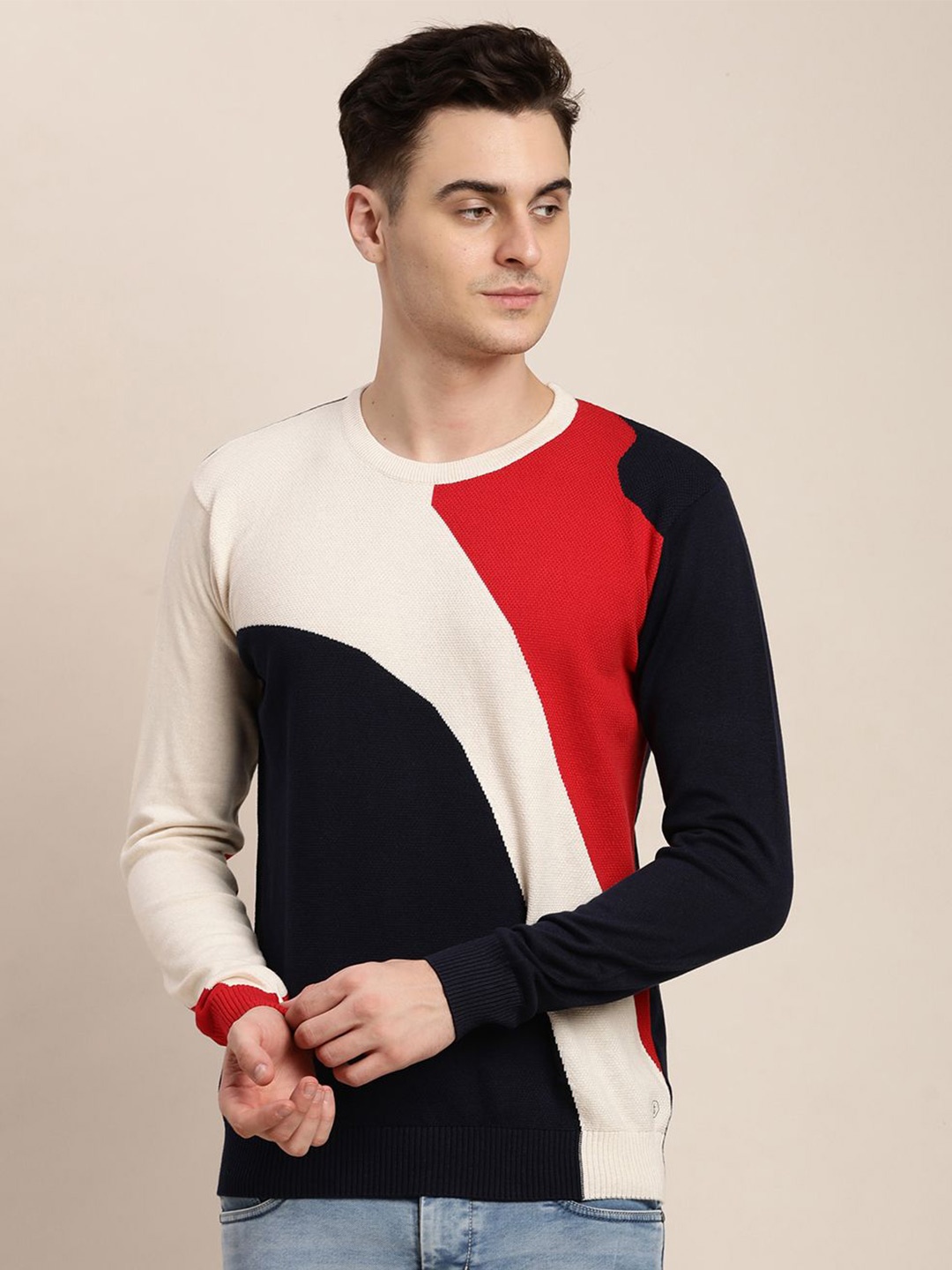 

Turtle Men Colourblocked Round Neck Pullover, Black