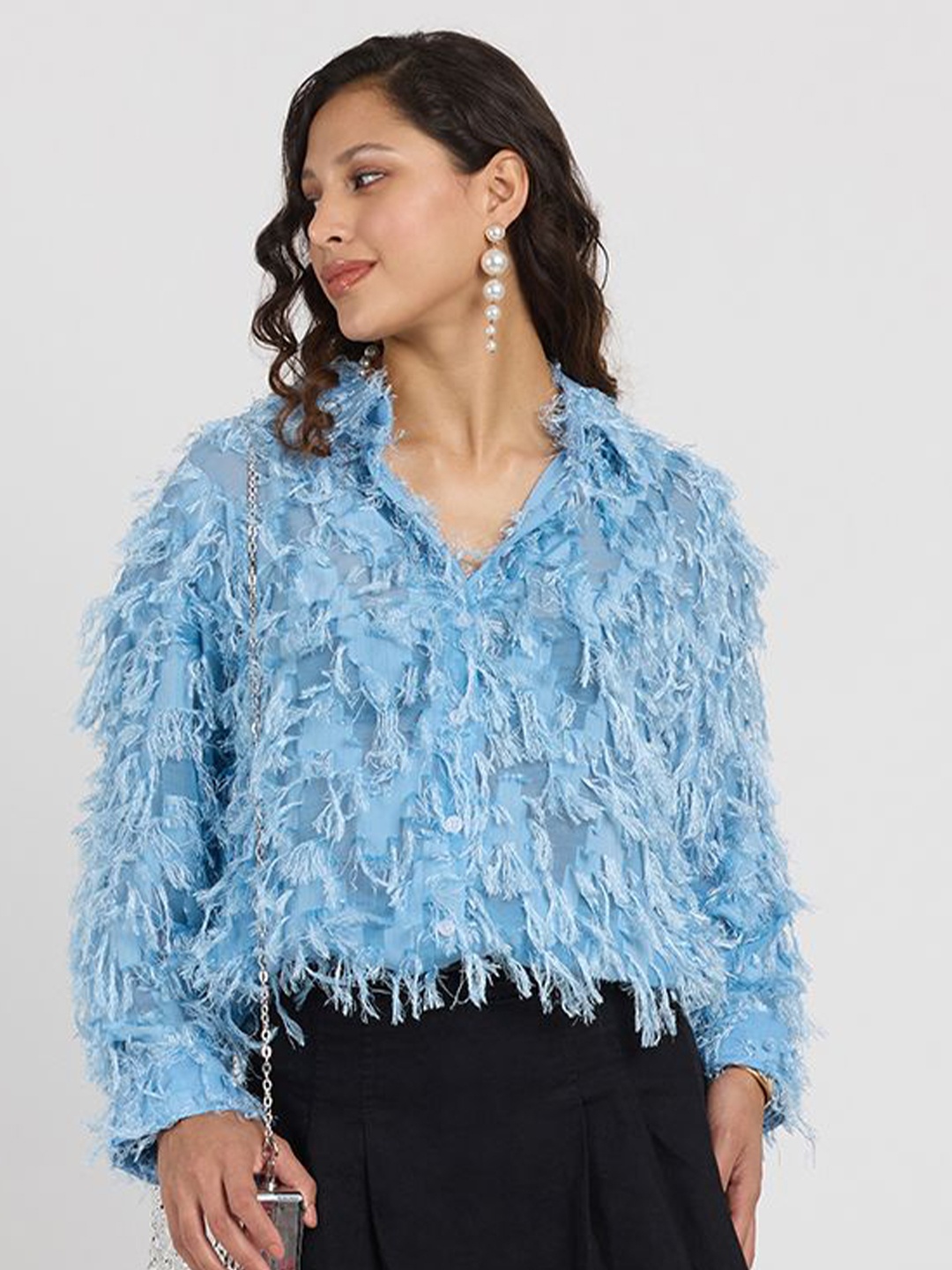 

PINACOLADA Women Comfort Spread Collar Textured Casual Shirt, Blue