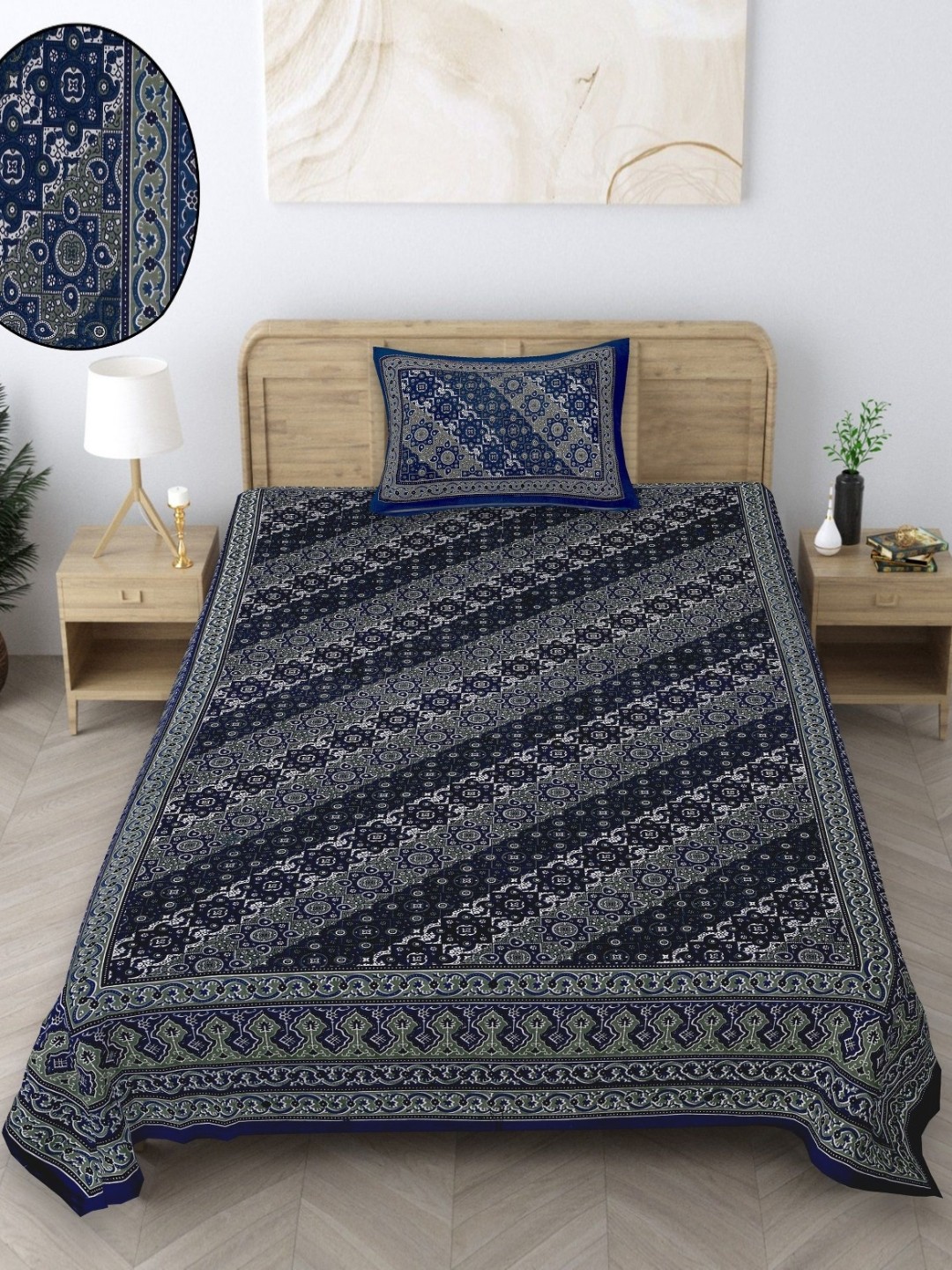 

Texstylers Blue & Green Floral 140 TC Cotton Single Bedsheet With 1 Pillow Covers
