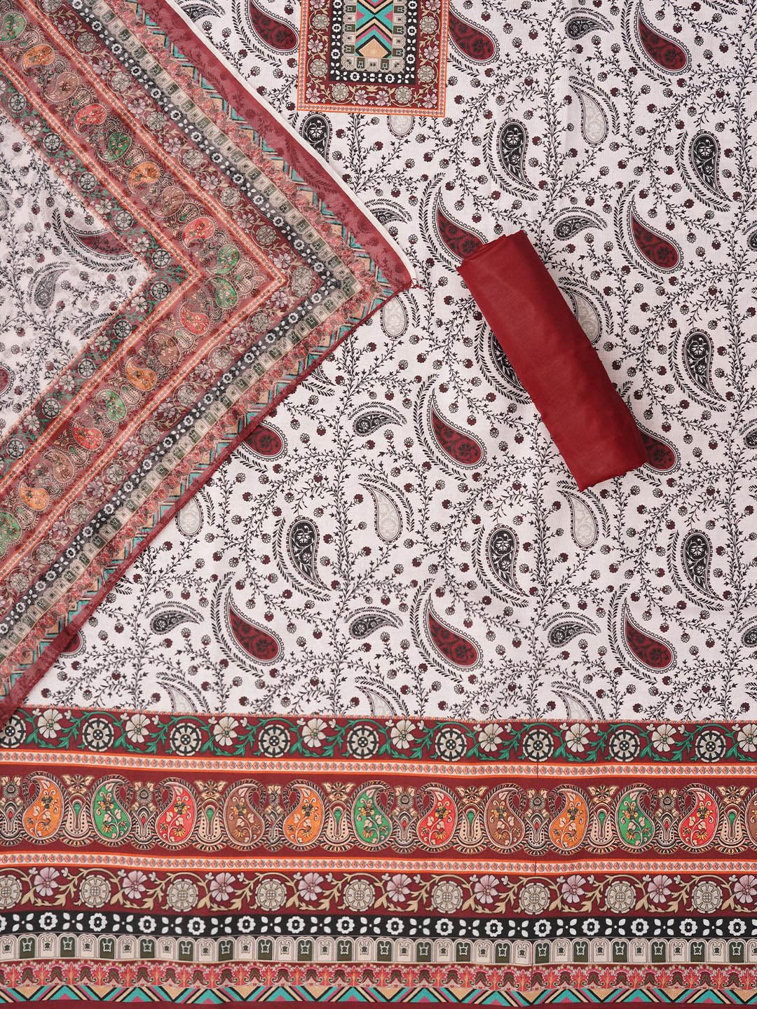 

Jaipur Kurti Paisley Printed Cotton Blend Dress Material with Dupatta, Red