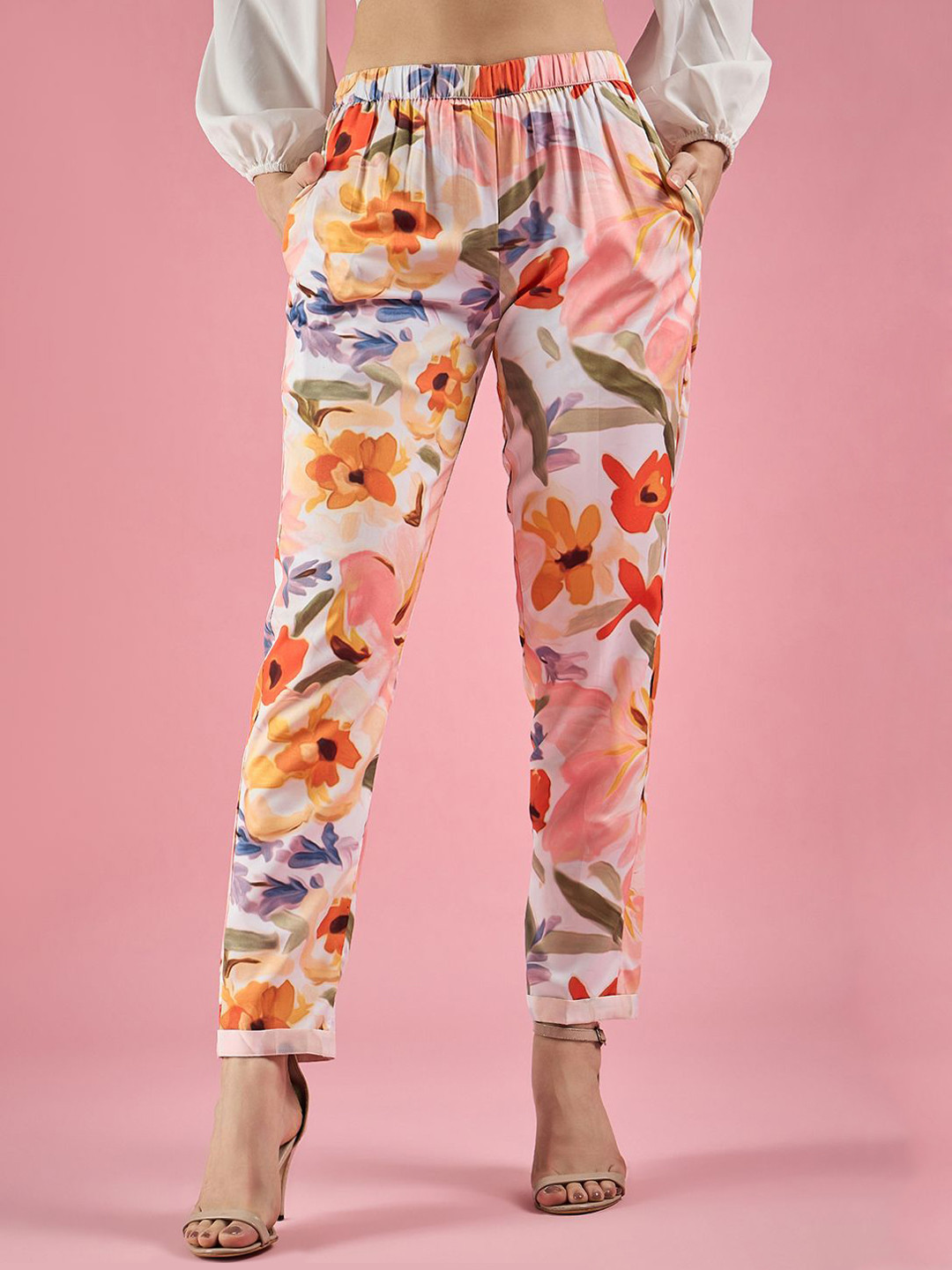 

DressBerry Women Multicolor Floral Printed Classic Easy Wash Pleated Trousers, Multi