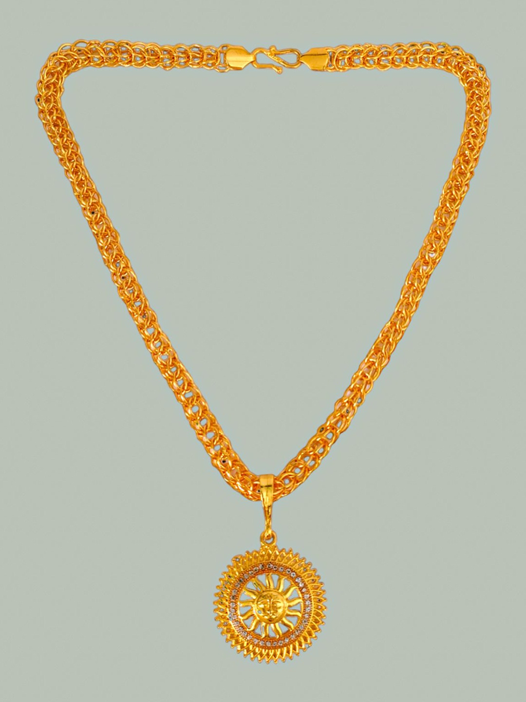 

Minprice Gold-Plated Stones Studded Circular Pendant With Chain