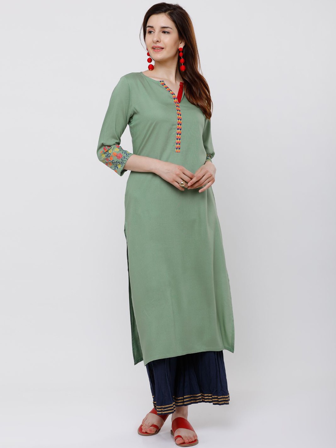 

Vishudh Floral Yoke Design Straight Kurta, Green