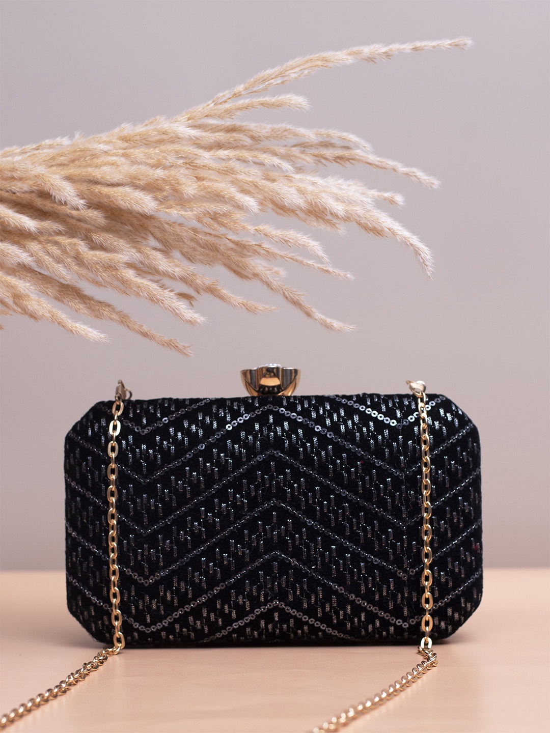 

ARTKLIM Embroidered Box Clutch, Black