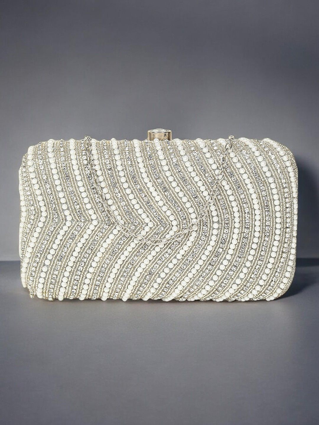 

CRUSSET Embellished Box Clutch, Silver