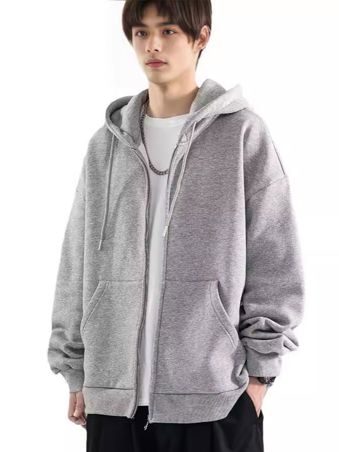 

StyleCast x Revolte Men Solid Hood Front-Open Sweatshirt, Grey