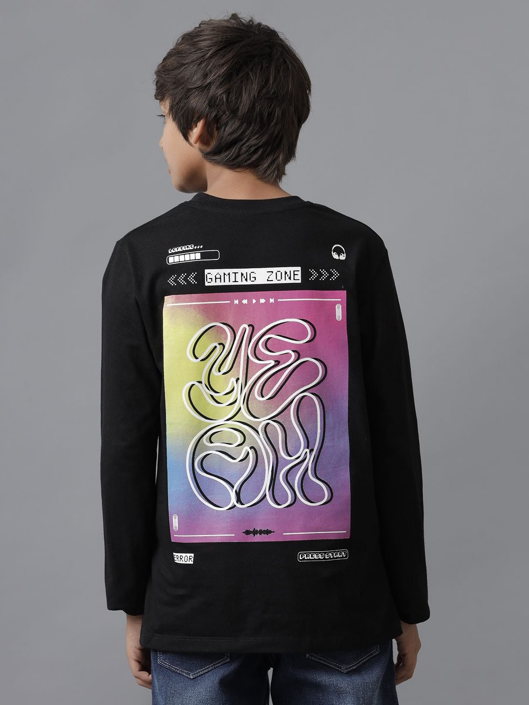 

UNDER FOURTEEN ONLY Boys Graphic Printed Round Neck Cotton T-shirt, Black