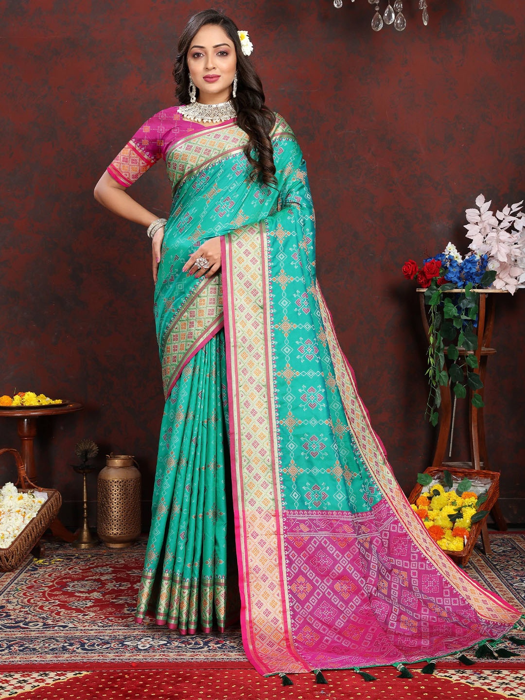 

Zeekha Woven Design Zari Pure Silk Traditional Kanjeevaram Saree, Sea green