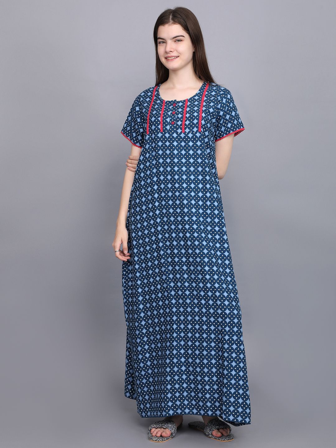 

evolove Women Printed Maxi Nightdress, Blue