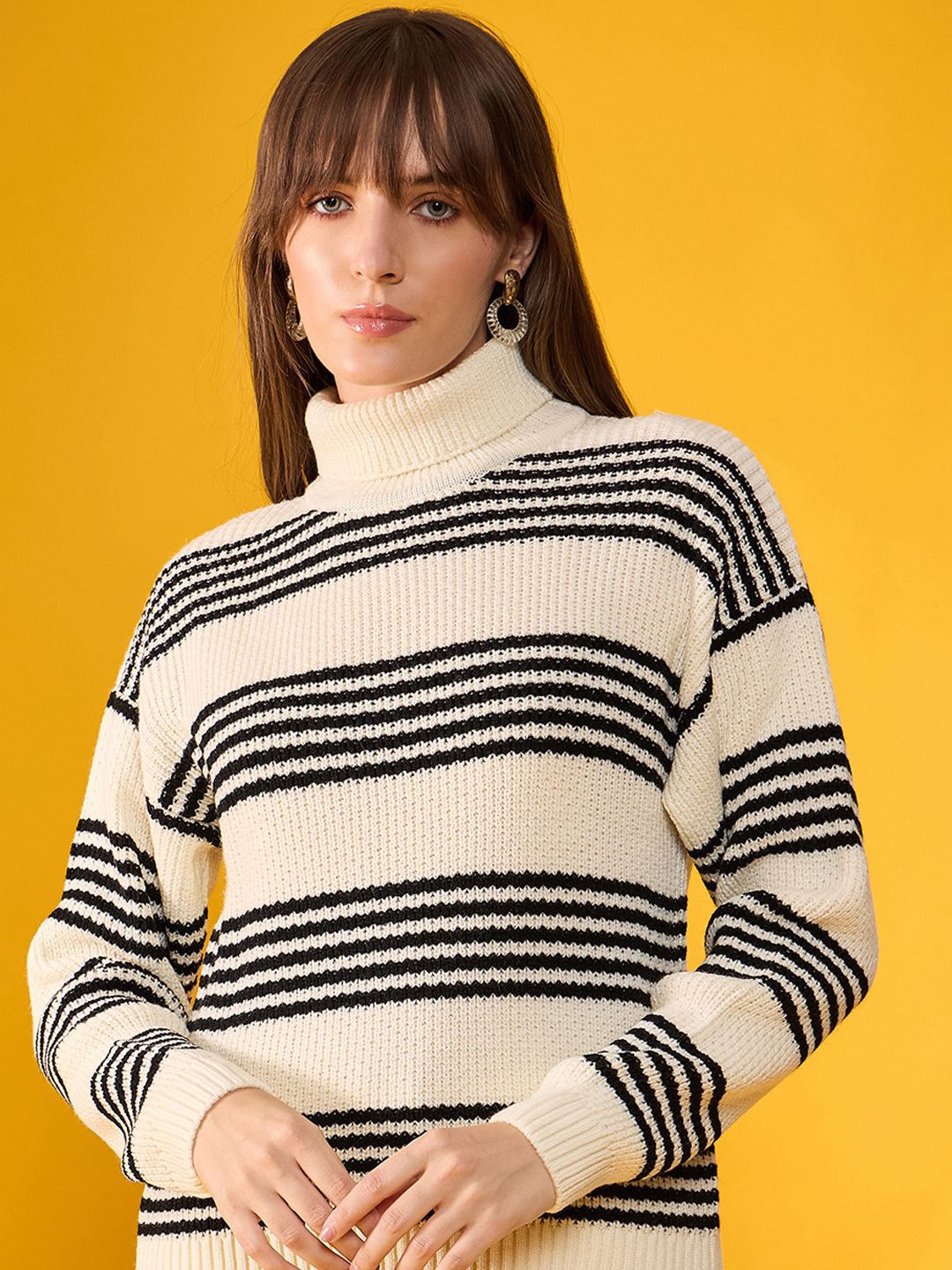 

98 Degree North Women Striped Pullover, Off white