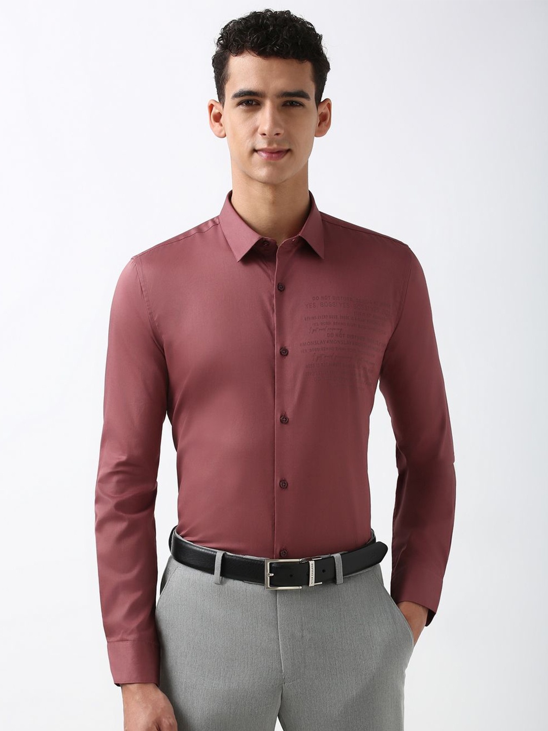 

Peter England Men Spread Collar Solid Cotton Slim Fit Formal Shirt, Maroon