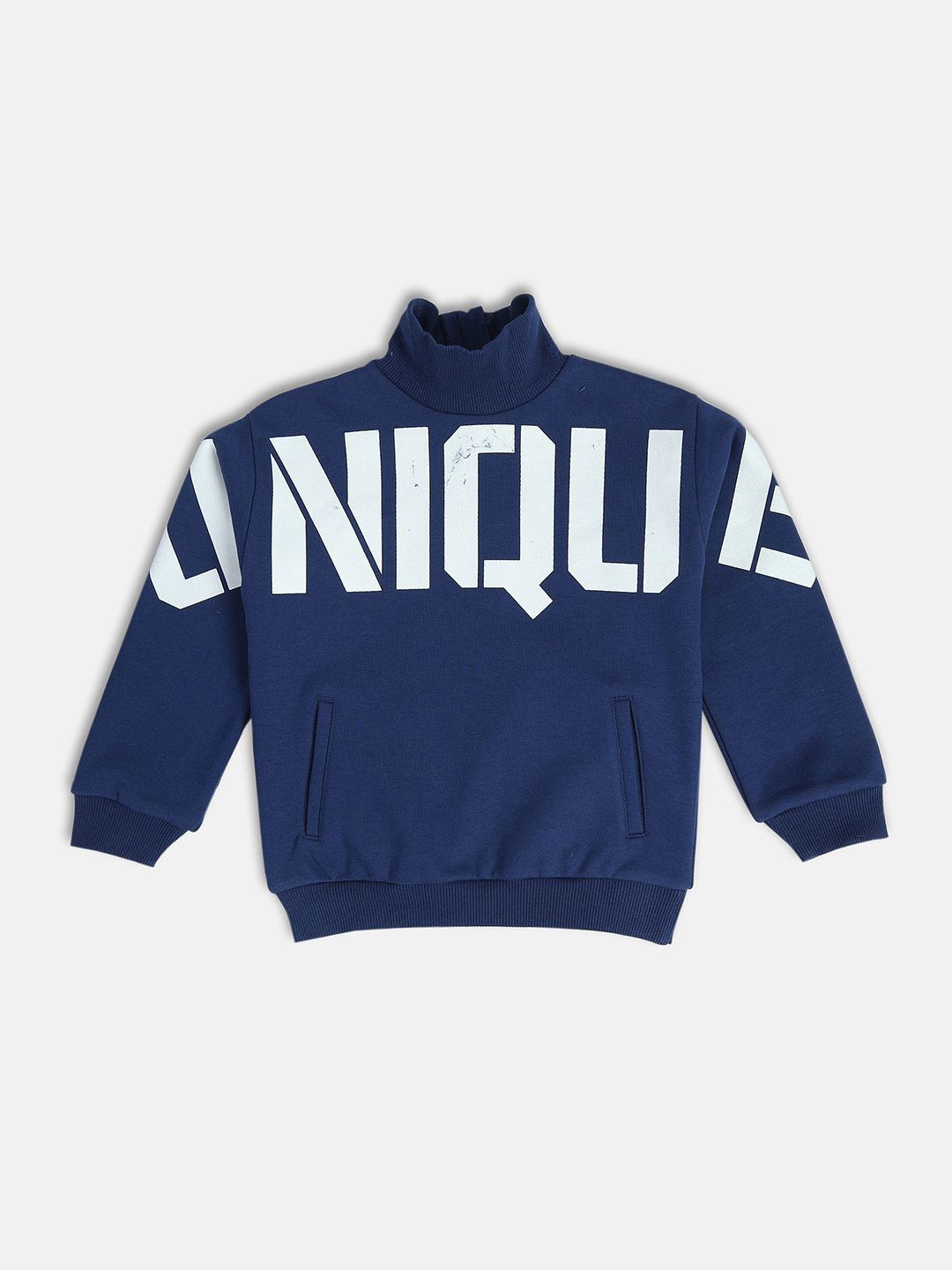 

MINI KLUB Boys Typography Printed High Neck Cotton Pullover Sweatshirt, Blue