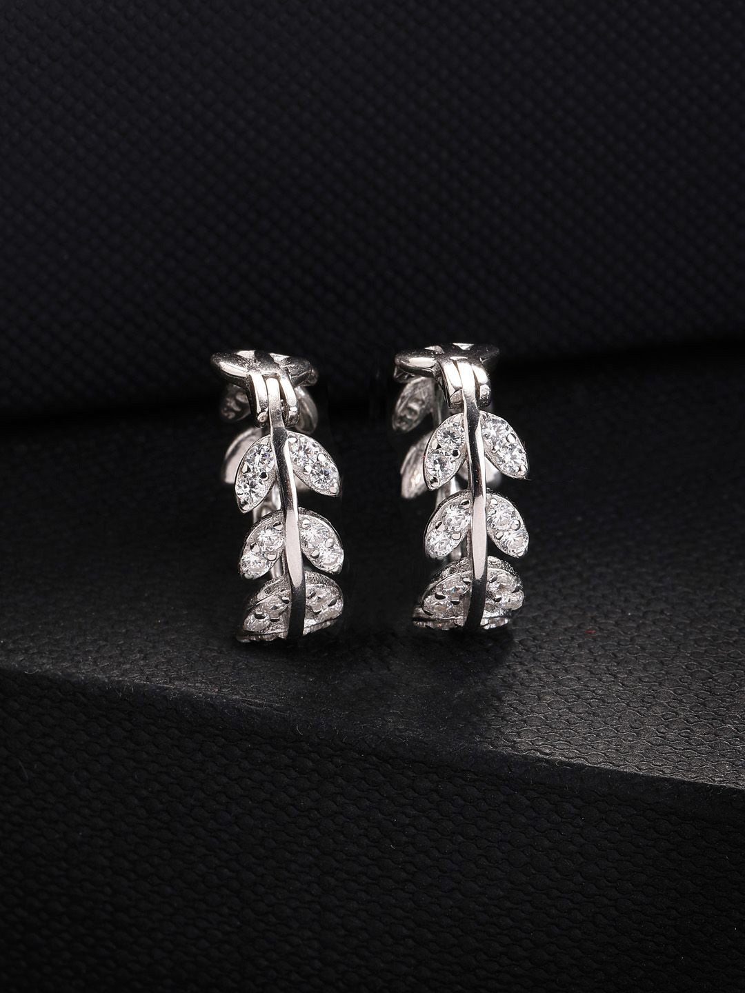 

PANASH 925 Sterling Silver Rhodium-Plated CZ-Studded Hoop Earrings