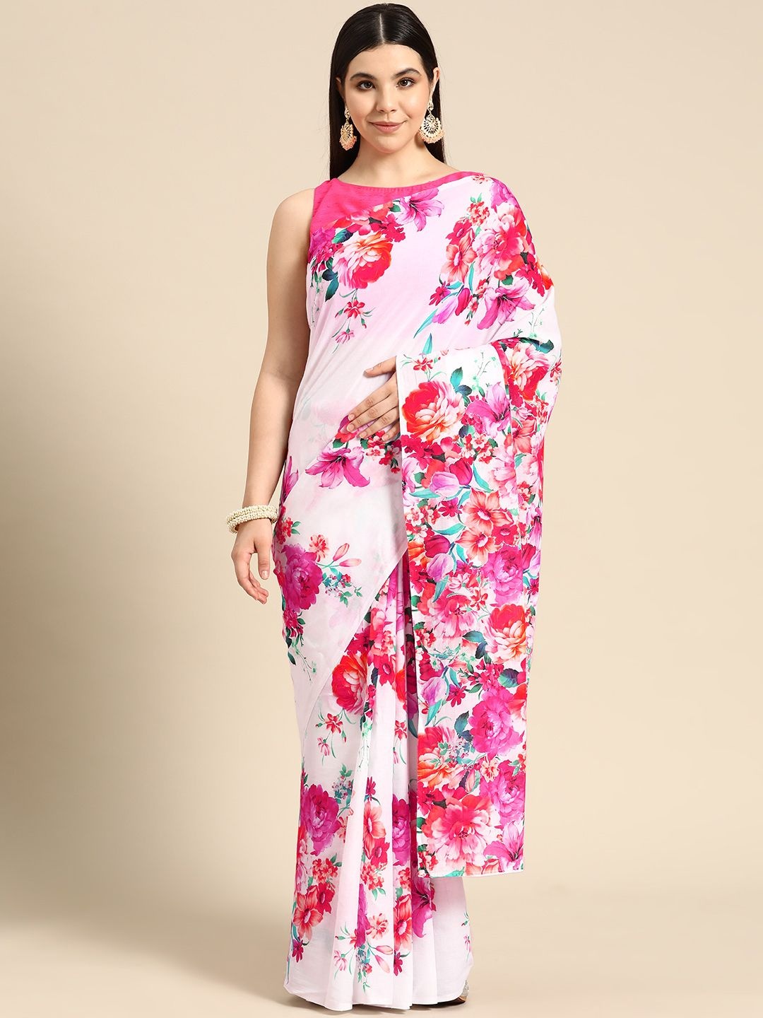 

BUTA BUTI Floral Printed Pure Cotton Saree, Pink