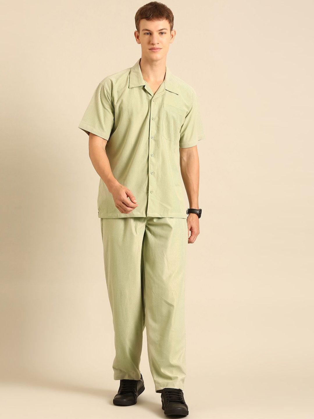 

Joven Striped Shirt With Trouser, Green