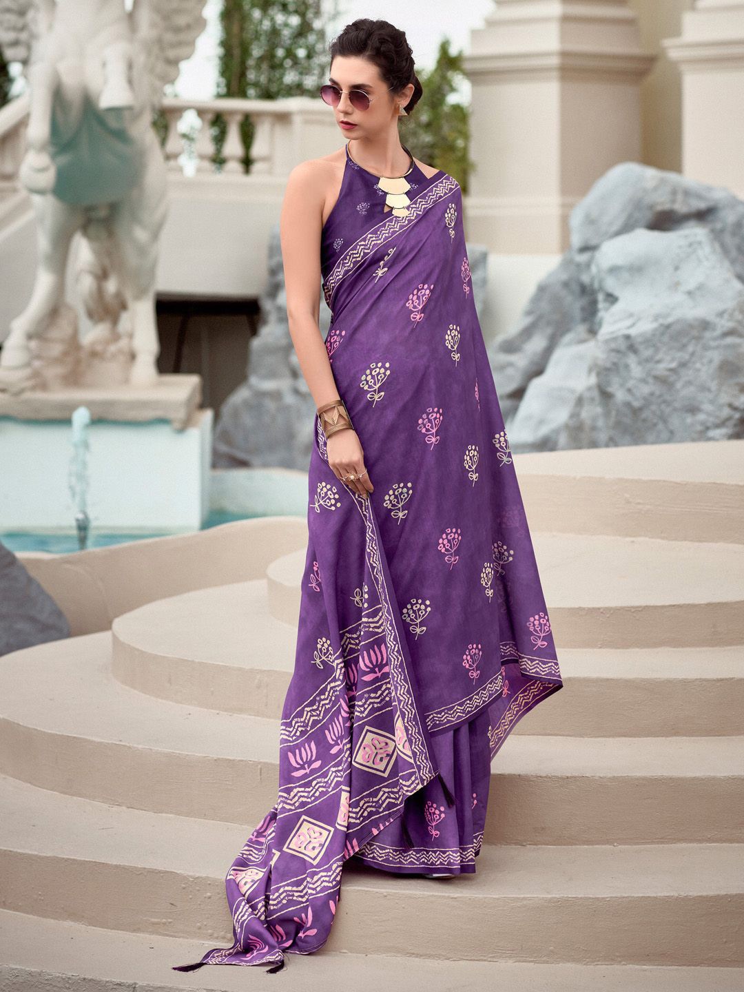 

Anouk Ethnic Motifs Printed Saree With Blouse Piece, Purple