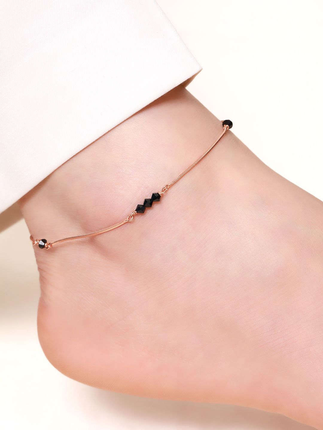 

Zavya 925 Sterling Silver Rose Gold-Plated Artificial Beads Anklet