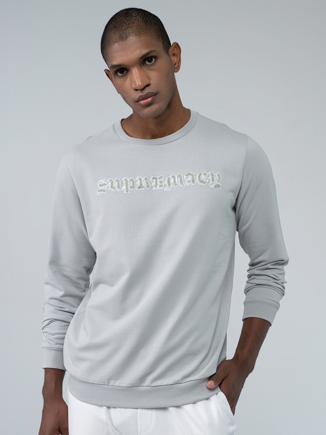 

EDRIO Men Typography Printed Round Neck Cotton Pullover Sweatshirt, Grey