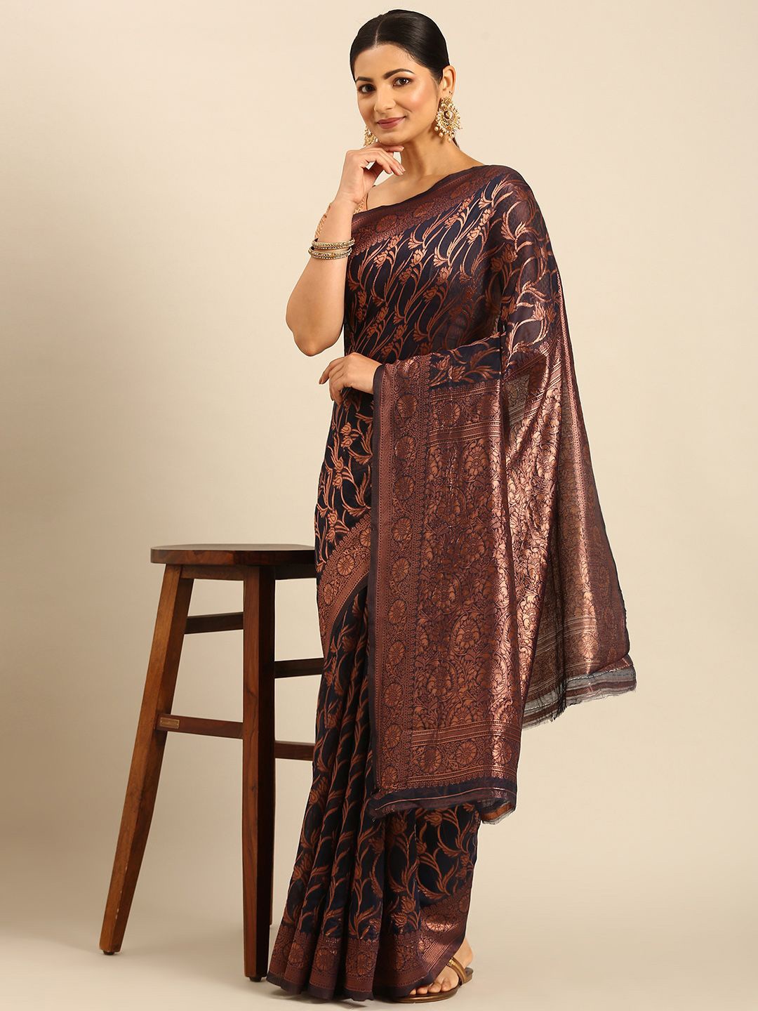 

Ishin Woven Design Zari Saree With Blouse Piece, Brown