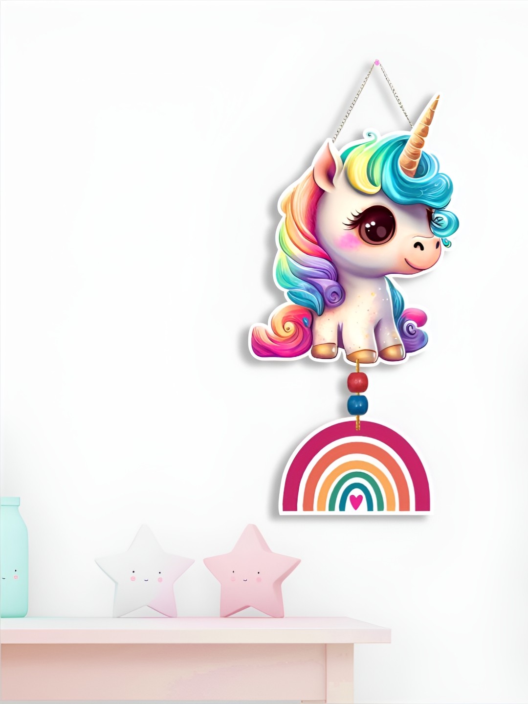 

Nupur Studios White & Pink Unicorn Printed Hanging Wall Decor