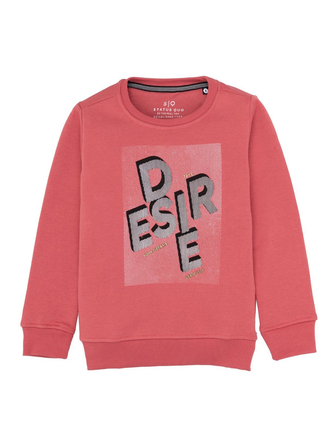 

Status Quo Boys Typography Printed Round Neck Cotton Pullover Sweatshirt, Coral