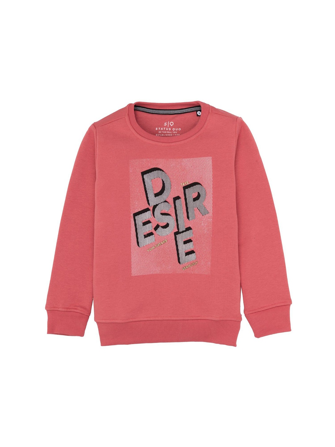 

Status Quo Boys Typography Printed Round Neck Cotton Pullover Sweatshirt, Coral
