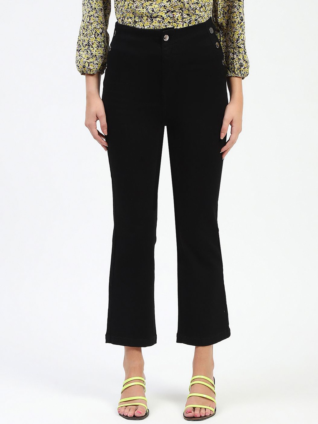 

Madame Women Straight Fit Highly Distressed Jeans, Black