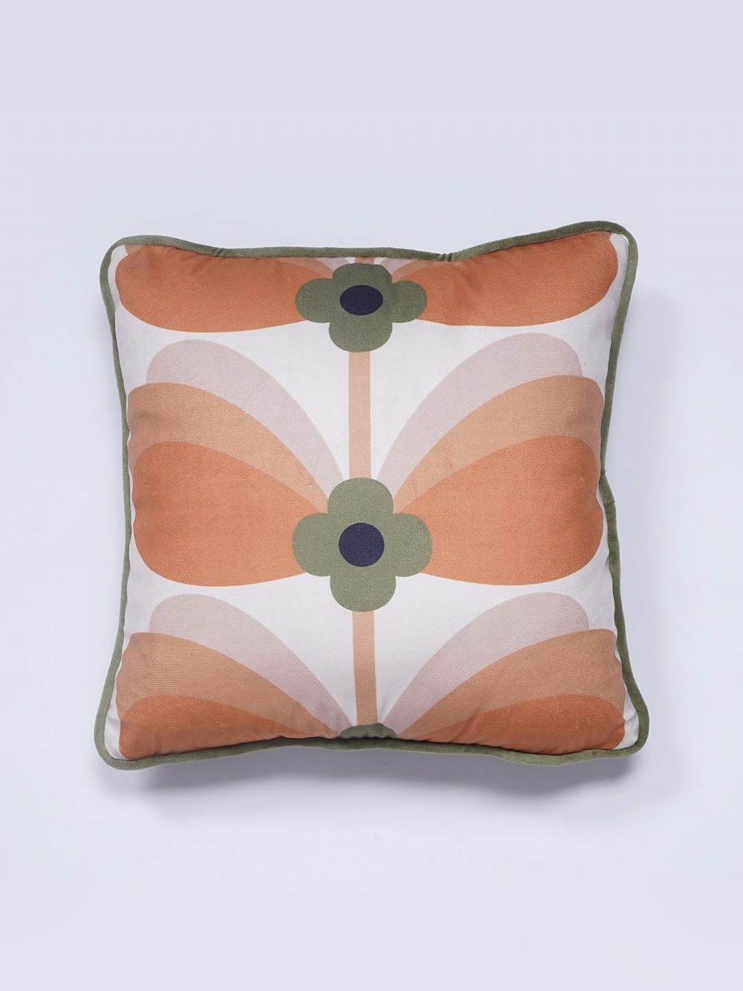 

Aura White & Orange Coloured Floral Velvet Square Cushion Covers