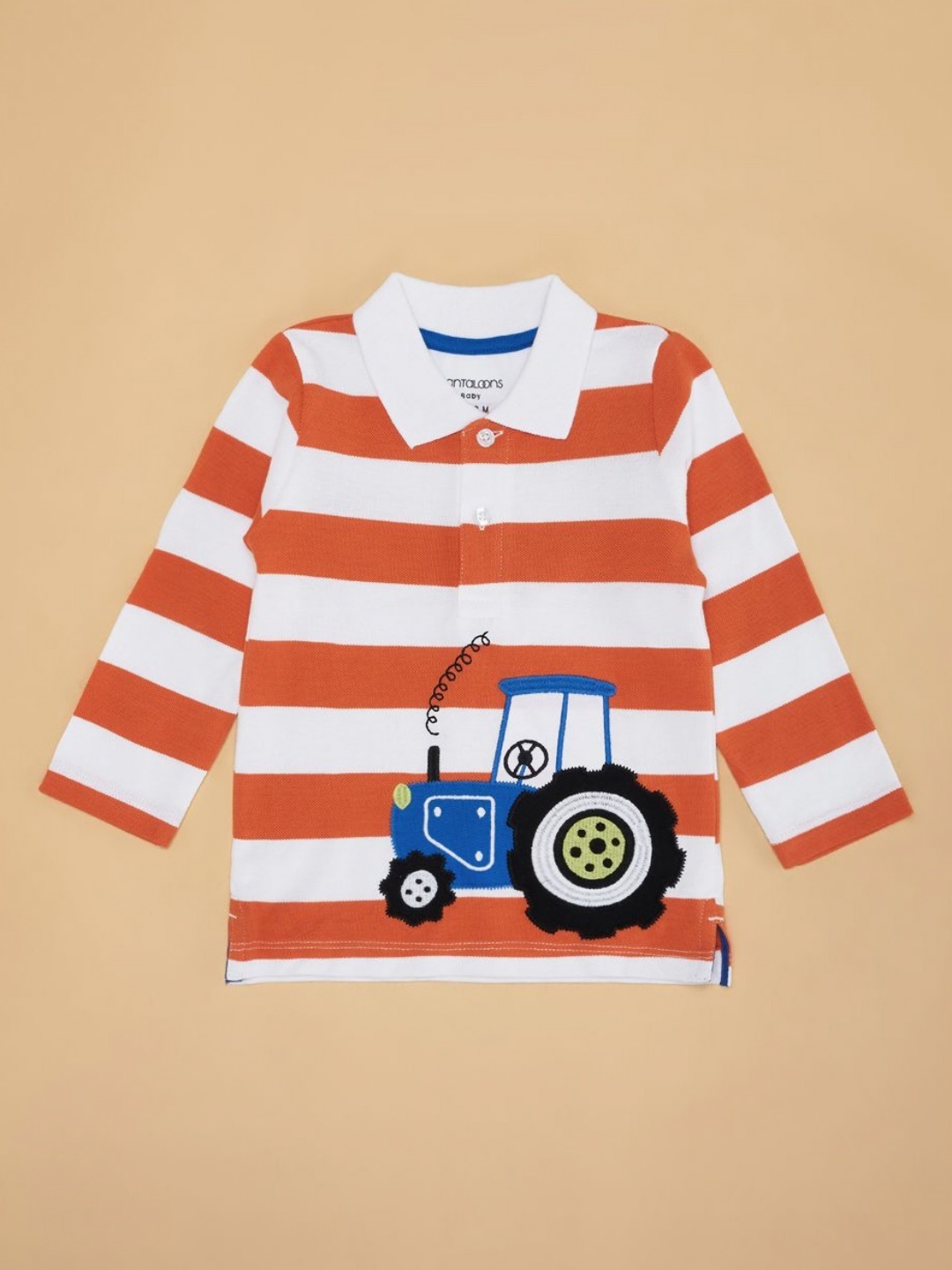 

Pantaloons Baby Boys Striped Polo Collar Cotton T-shirt, Orange