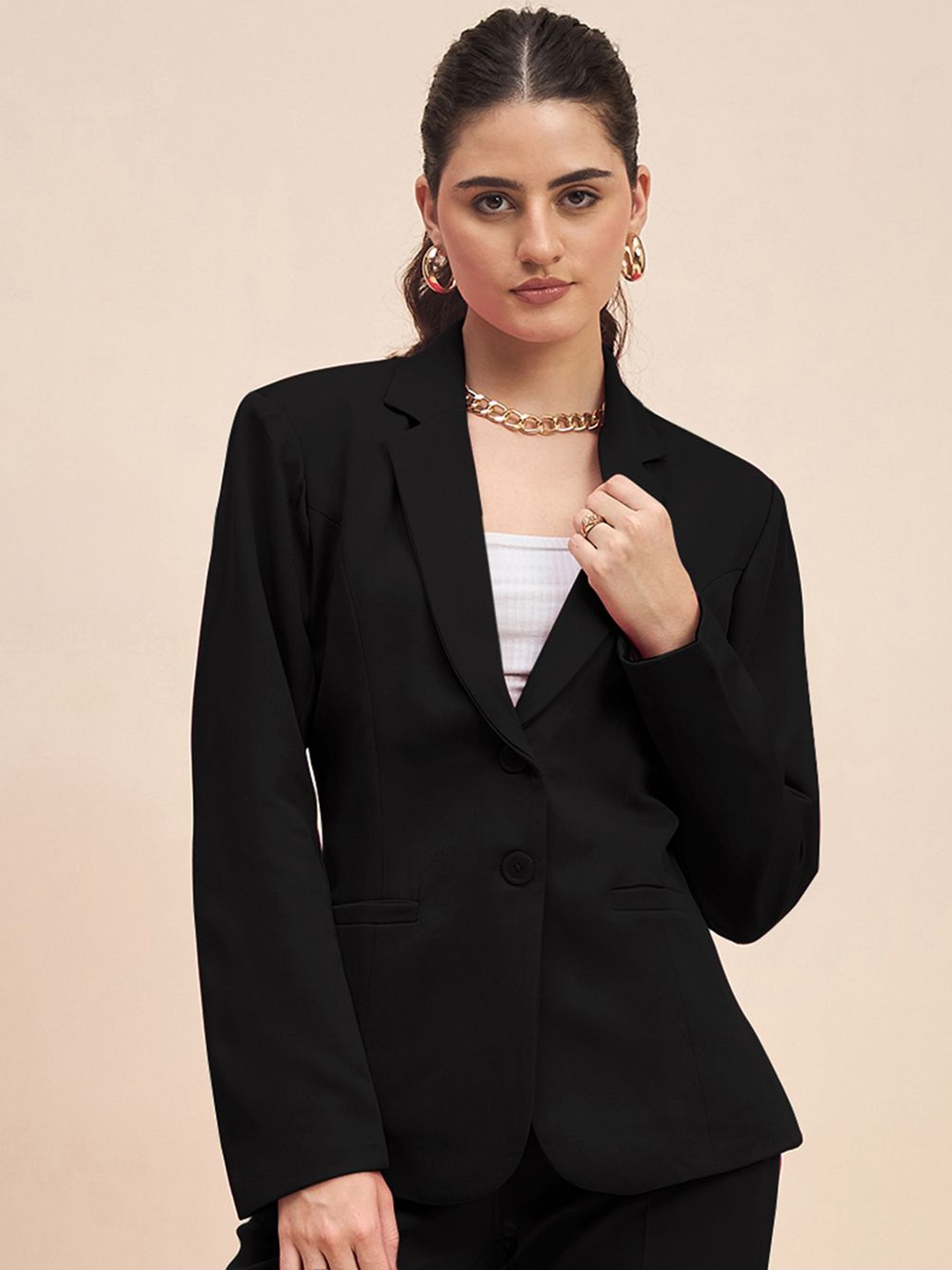 

BRINNS Notched Lapel Single Breasted Blazer, Black