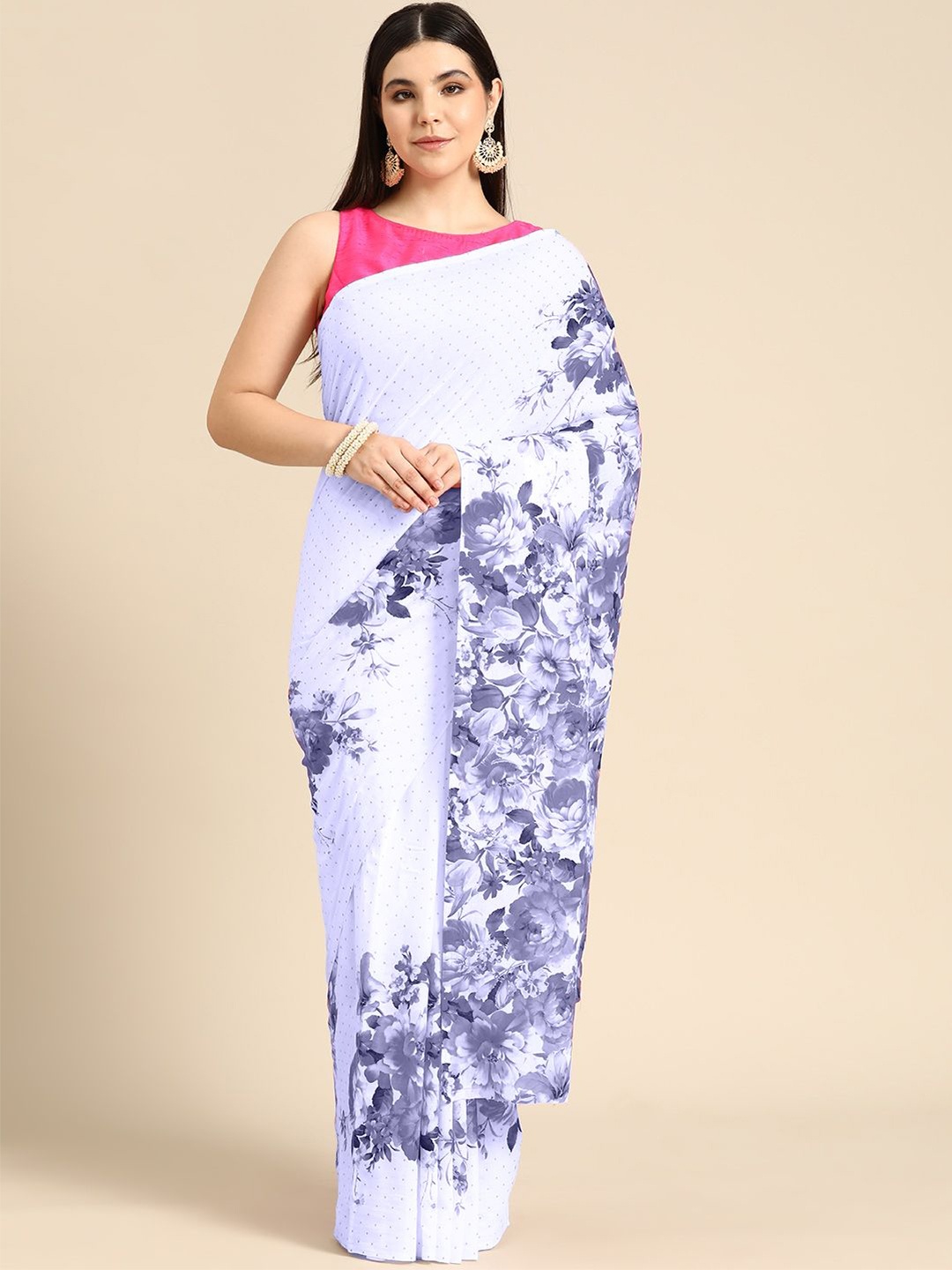 

BUTA BUTI Floral Pure Cotton Saree, Purple