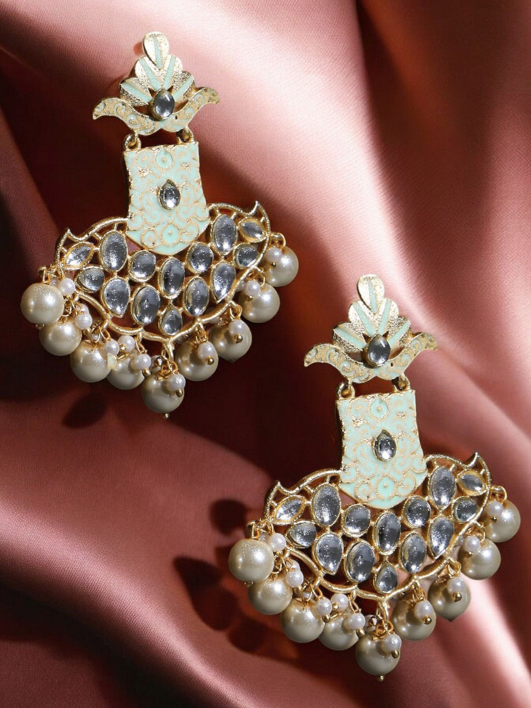 

OOMPH Geometric Kundan Meenakari Drop Earrings, Gold