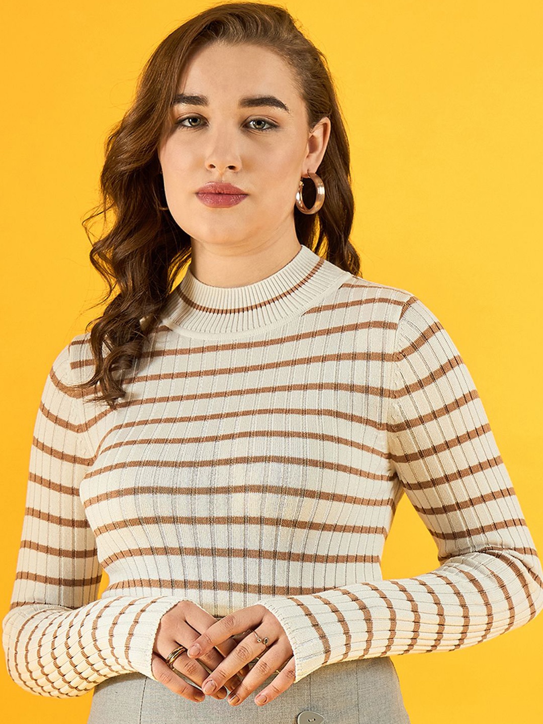 

98 Degree North Women Striped Pullover, White
