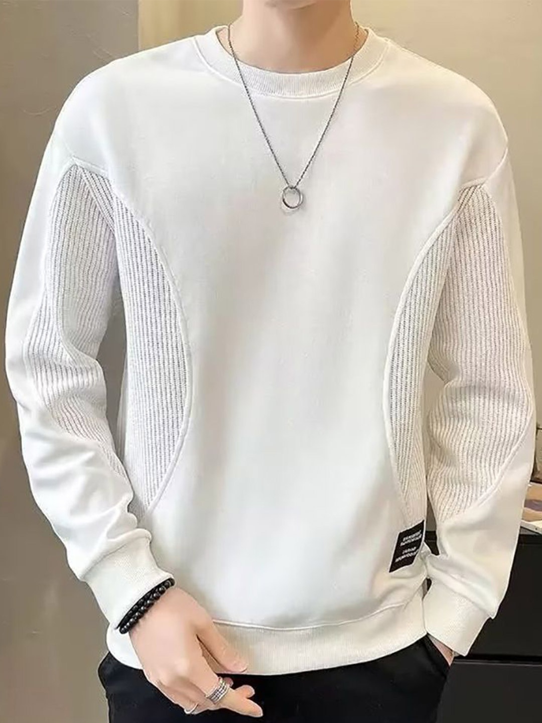 

StyleCast x Revolte Men Solid Round Neck Pullover Sweatshirt, White