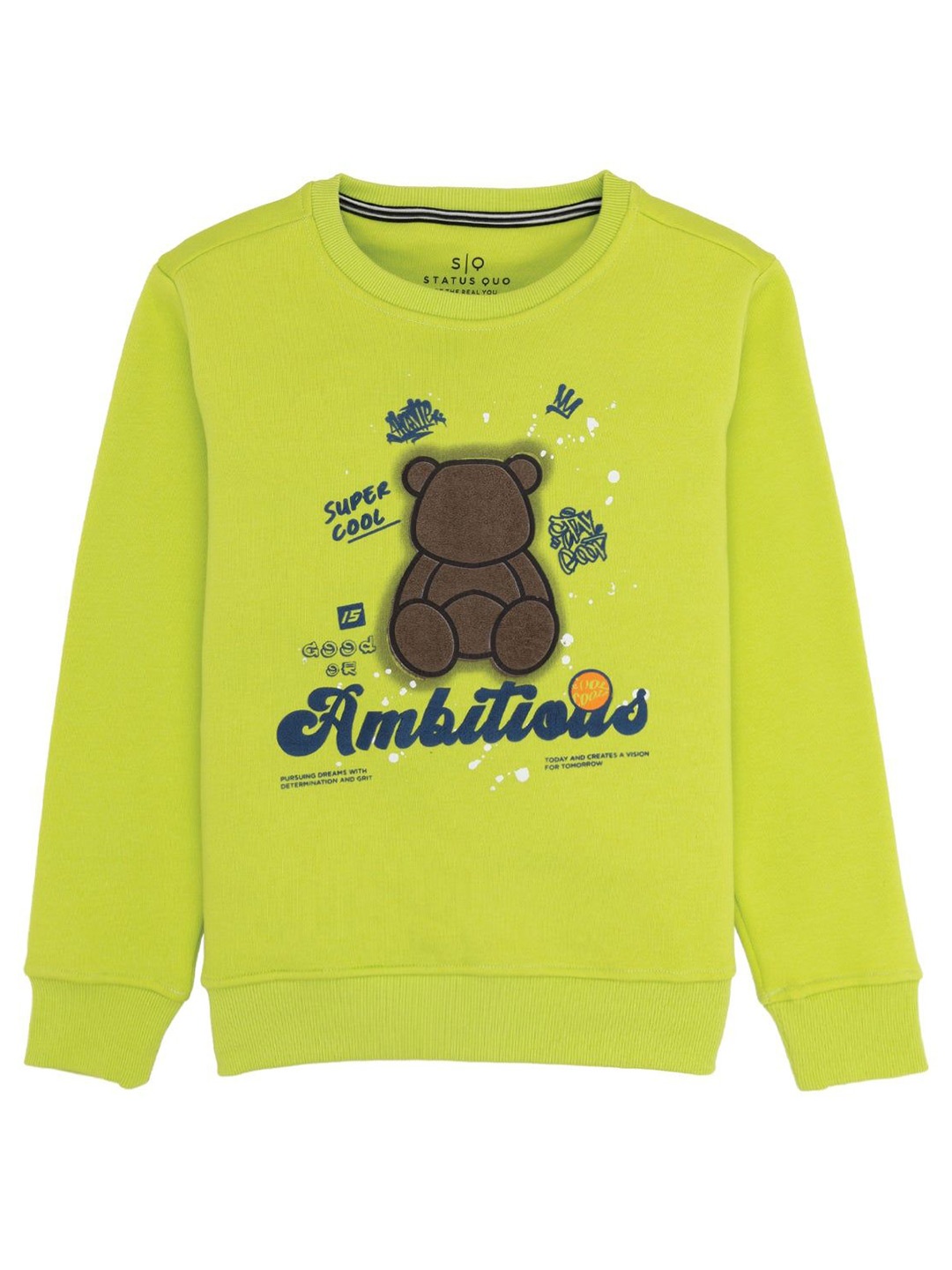 

Status Quo Boys Graphic Printed Round Neck Cotton Pullover Sweatshirt, Green