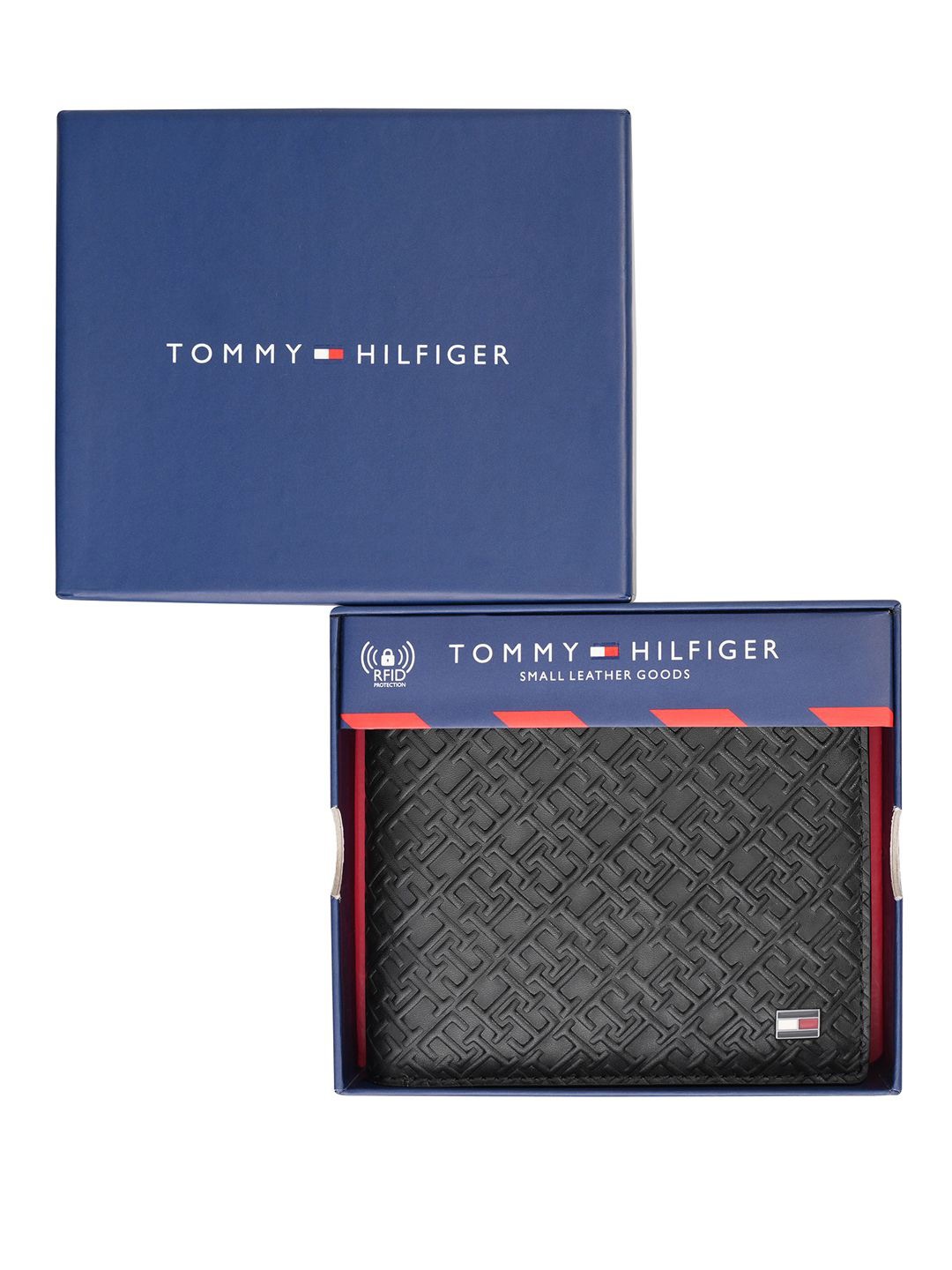 

Tommy Hilfiger Men Geometric Textured Leather Two Fold Wallet, Black