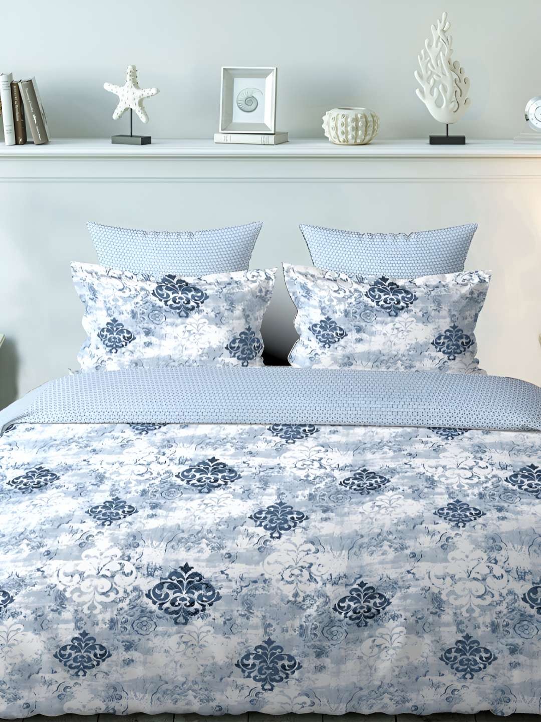 

Sleeping Owls- because your sleep matters Nude-Coloured & Blue Floral 144 TC Queen Bedsheet with 2 Pillow