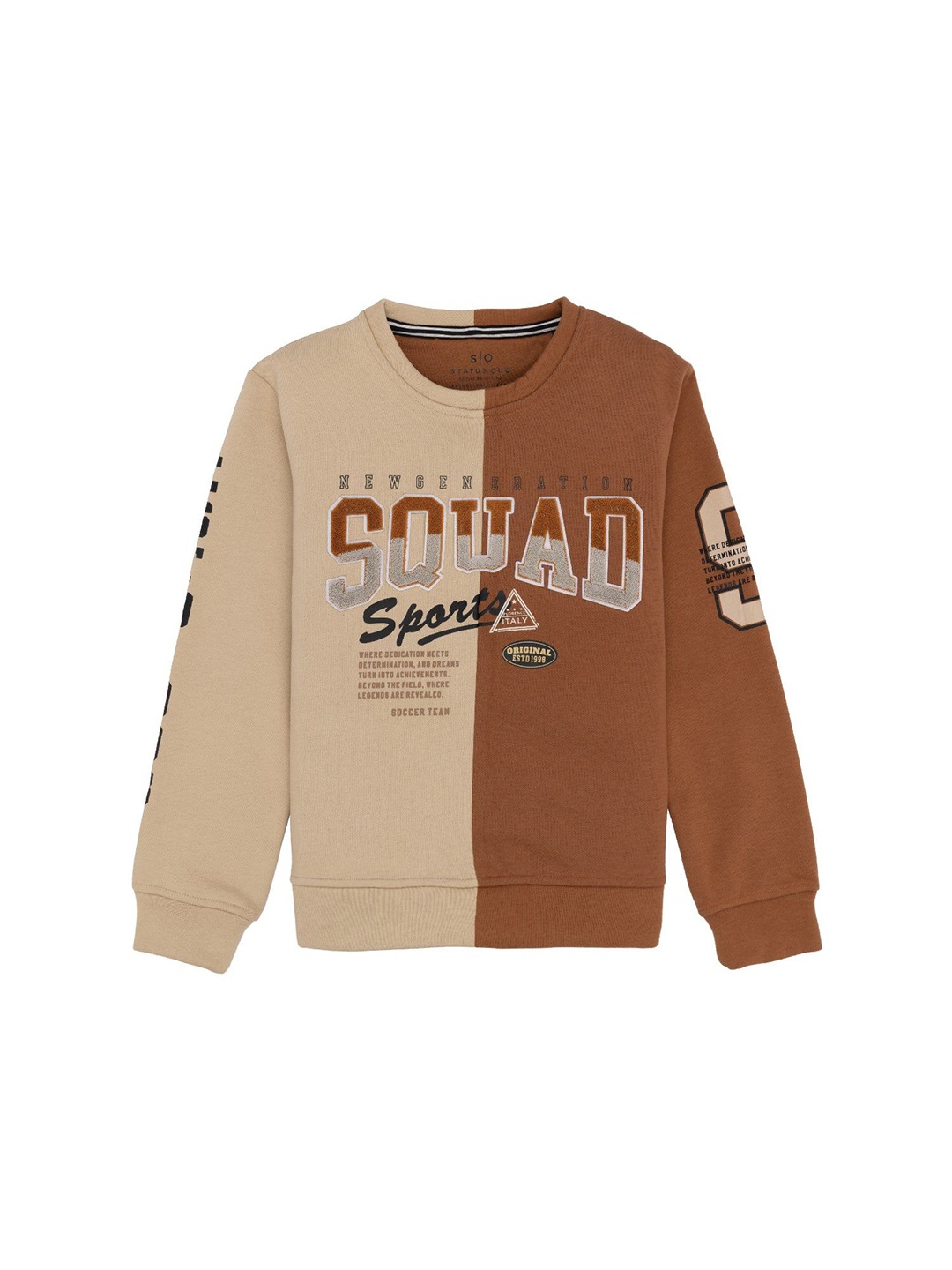 

Status Quo Boys Colourblocked Round Neck Cotton Pullover Sweatshirt, Beige